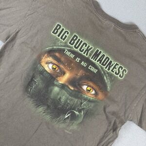 Y2K Hunting Shirt Brown Men's Size XL Big Buck Madness There is‎ No Cure